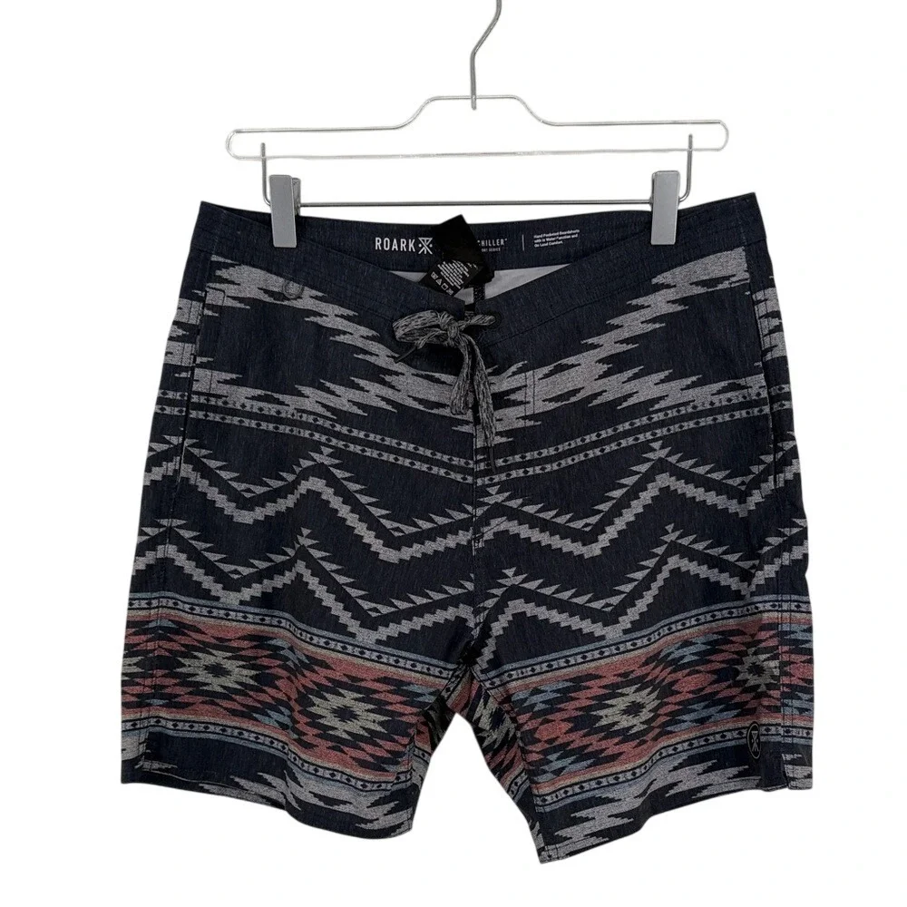 Roark The Chiller Boardshorts Mens 31 Navy Southwestern Print Hemp Blend Trunks‎
